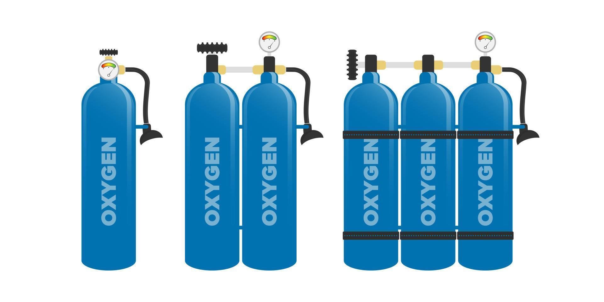 set di bombole per il nuoto. bombola di ossigeno naturale compresso blu isolata on white. vettore