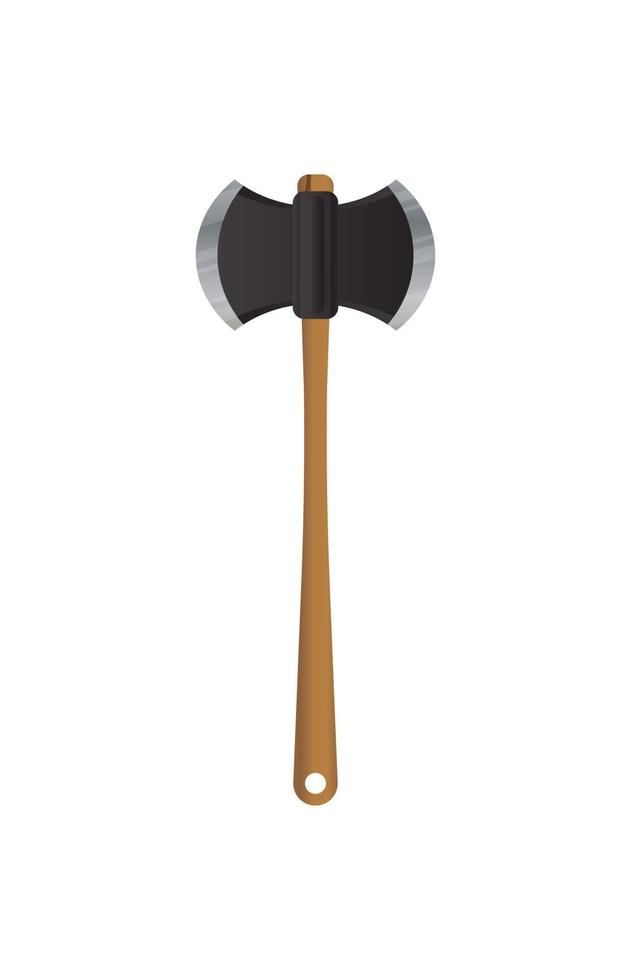 arma medievale ascia da guerra lama di ferro a due lati con manico in legno ascia da battaglia a due mani usata dai vichinghi illustrazione vettoriale su sfondo bianco