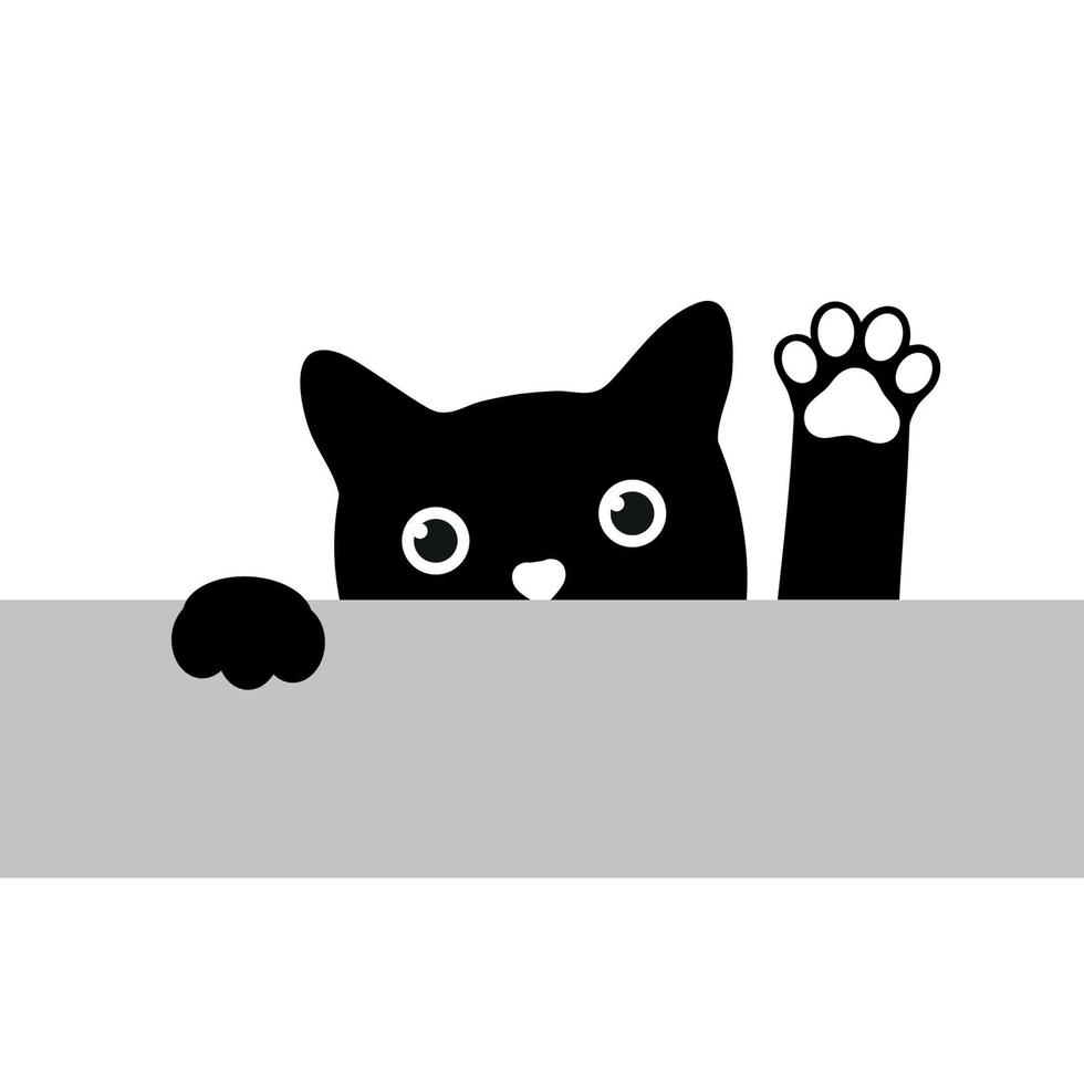 illustrazione di un gatto nero con una zampa sollevata guardando un tavolo vettore