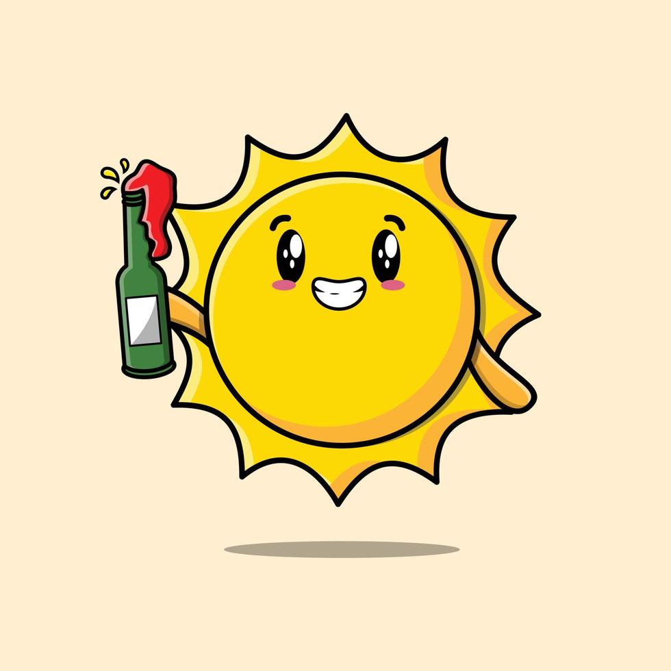simpatico personaggio dei cartoni animati sole con bottiglia di soda vettore