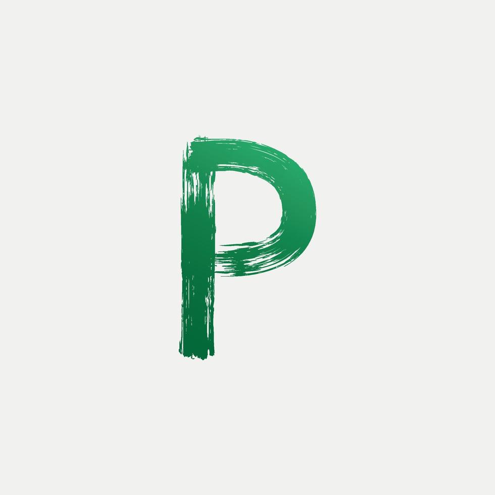 logo lettera p spazzolato verde. disegno di lettere di pennello con disegno di pennellata. vettore libero