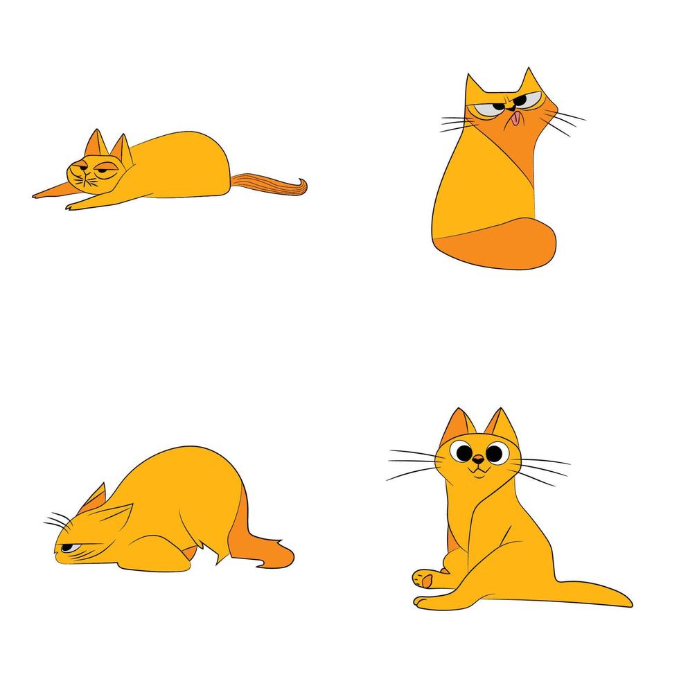 serie di illustrazioni di gatti. la varietà alleva gatti in diverse pose seduti, in piedi, allungandosi, giocando, sdraiati. per la clinica veterinaria, pubblicità negozio di animali. raccolta di gattini. vettore