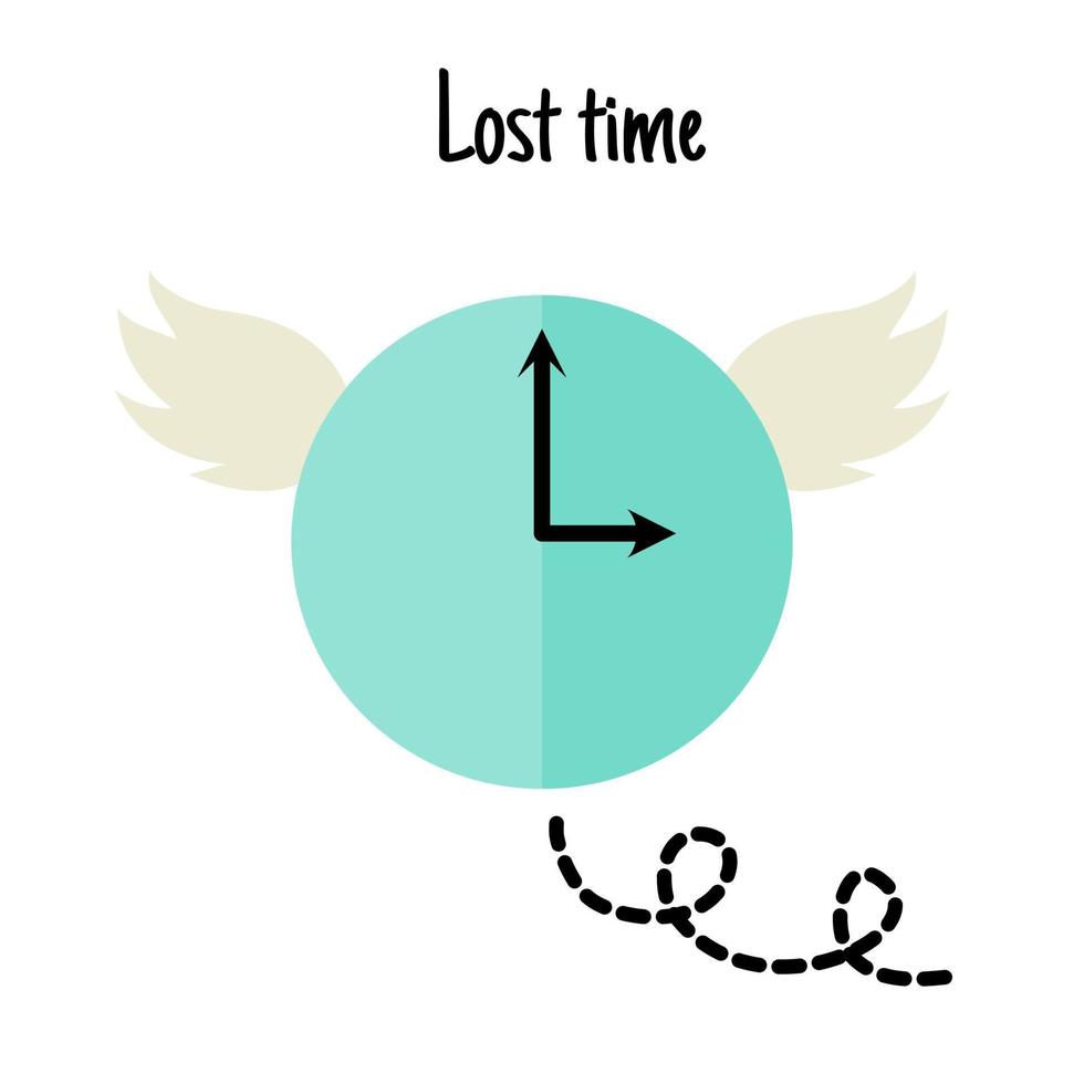 icona dell'orologio con le ali che volano su priorità bassa bianca. concetto di tempo perso, illustrazione vettoriale. vettore