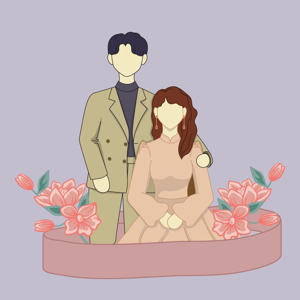 illustrazioni di coppie dolci ed eleganti per il design di elementi di inviti di nozze vettore