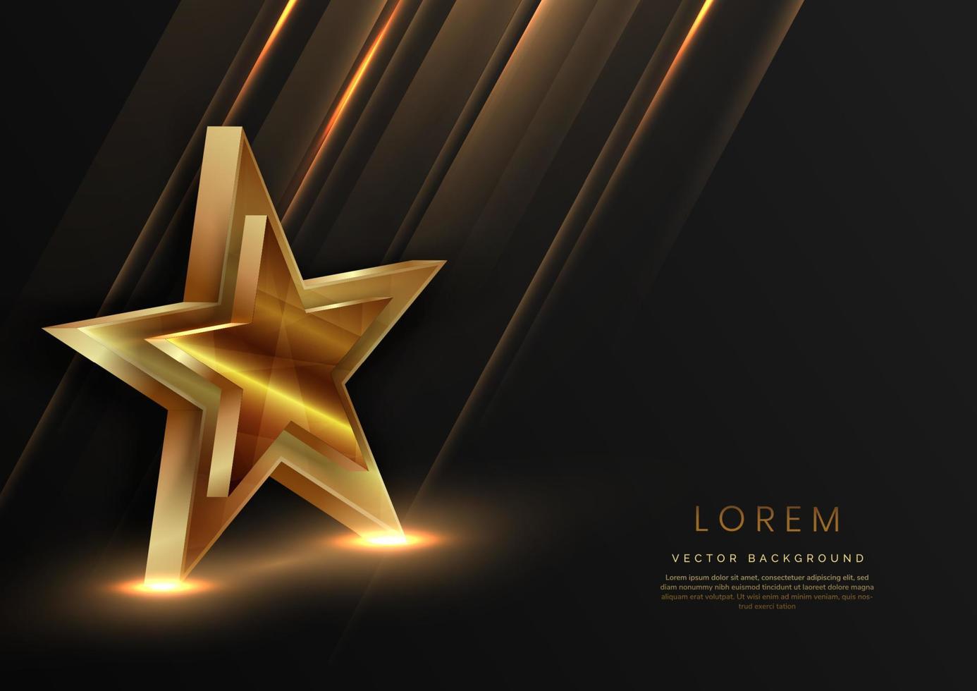 3d stella d'oro d'oro con effetto luminoso su sfondo nero. design del premio premium di lusso del modello. vettore