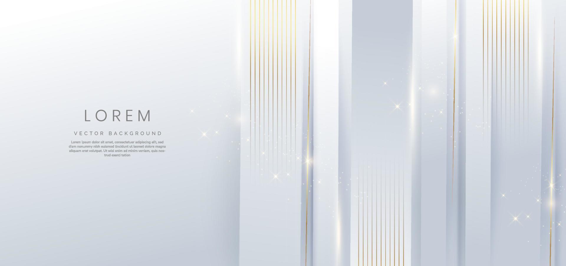 astratto elegante sfondo bianco e grigio con decorazione verticale in linea dorata con spazio per la copia del testo. vettore