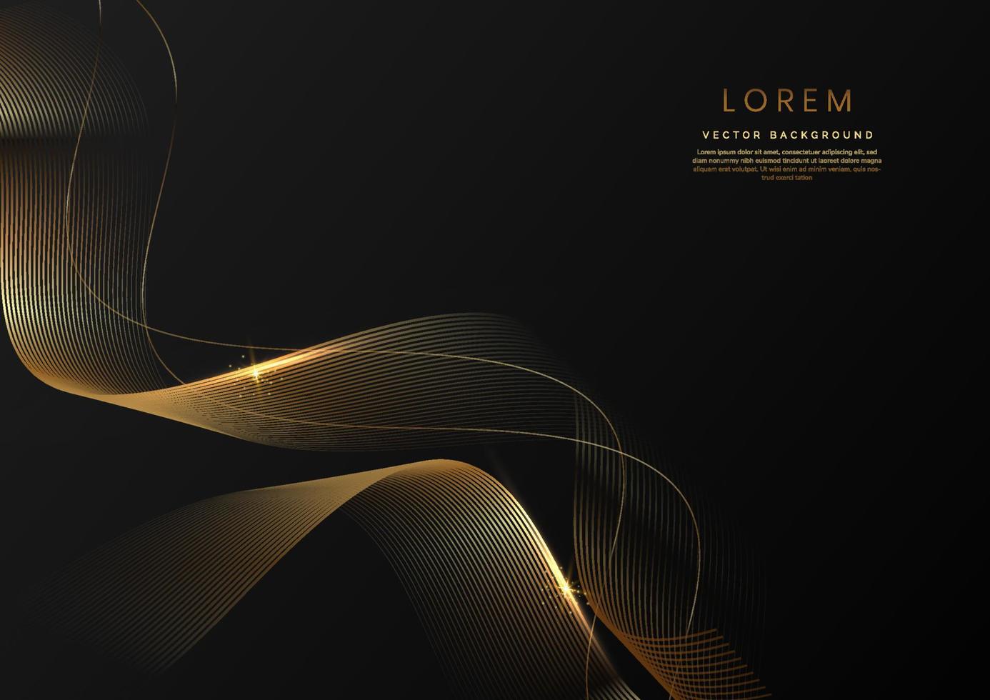 linee dorate di lusso astratte curve sovrapposte su sfondo nero. design del premio premium del modello. vettore
