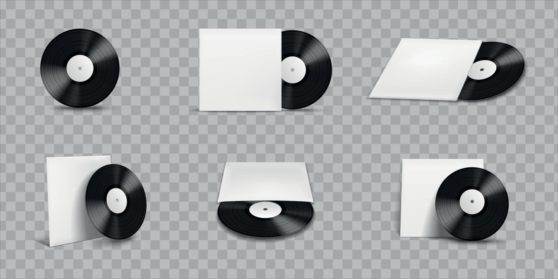 set di icone realistiche mockup per copertine di dischi in vinile isolato vettore