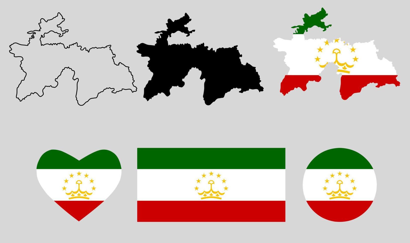 insieme dell'icona della bandiera della mappa della repubblica del tagikistan vettore