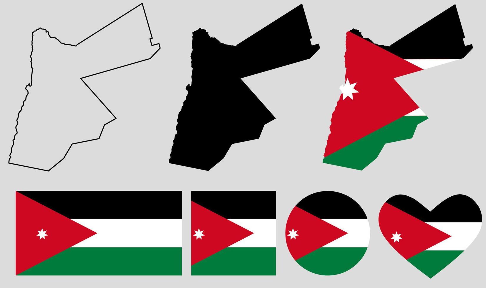 insieme dell'icona della bandiera della mappa del regno hashemita della giordania vettore