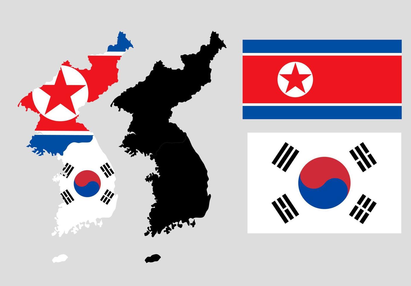 insieme dell'icona della bandiera della mappa della corea vettore