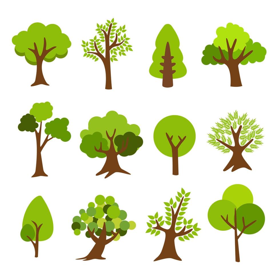 raccolta di alberi. set albero isolato su sfondo bianco. illustrazione vettoriale. vettore