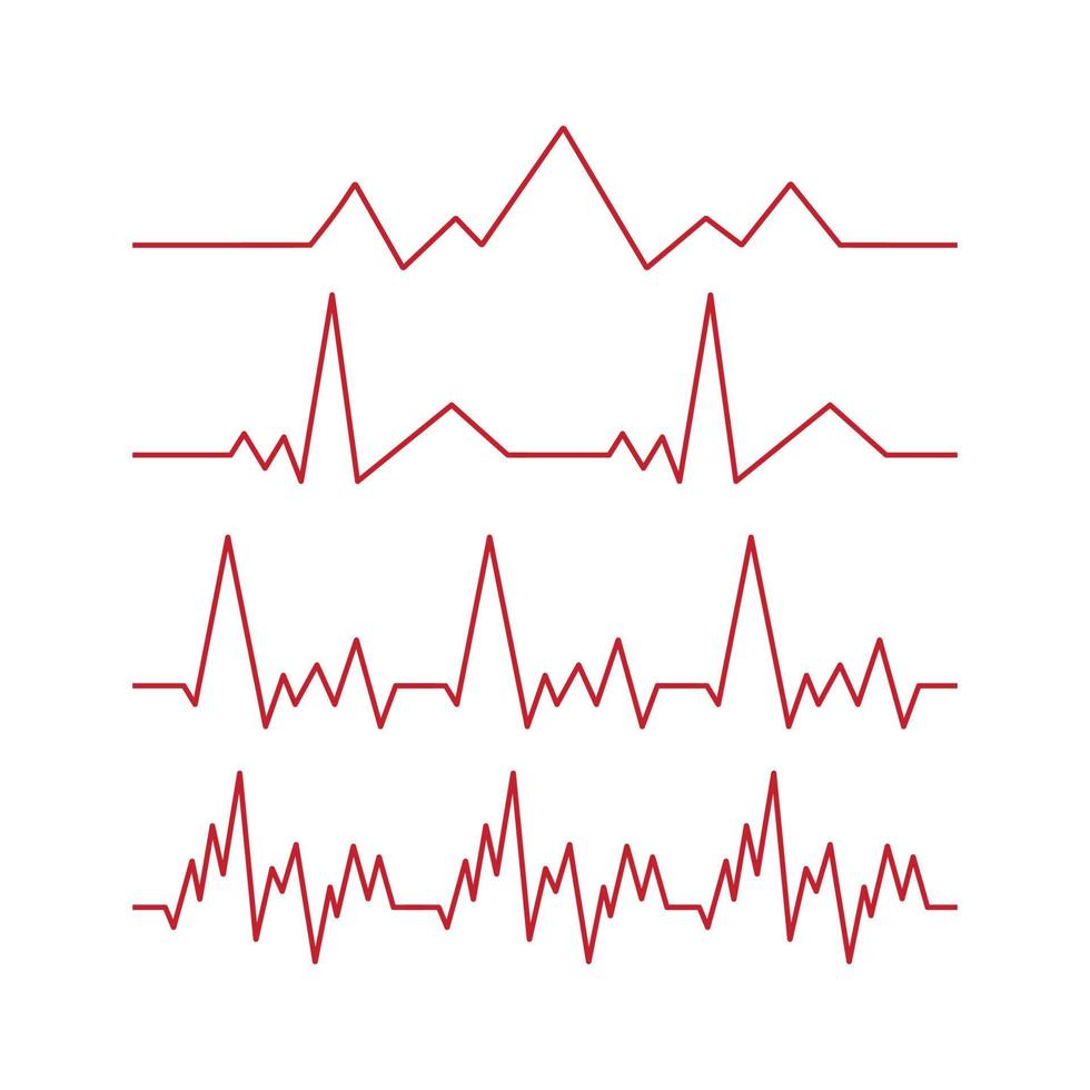 set da 4 pz. battito cardiaco - linea rossa curva su sfondo bianco - vettore