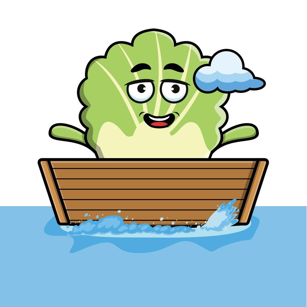cavolo cinese simpatico cartone animato salire in barca vettore