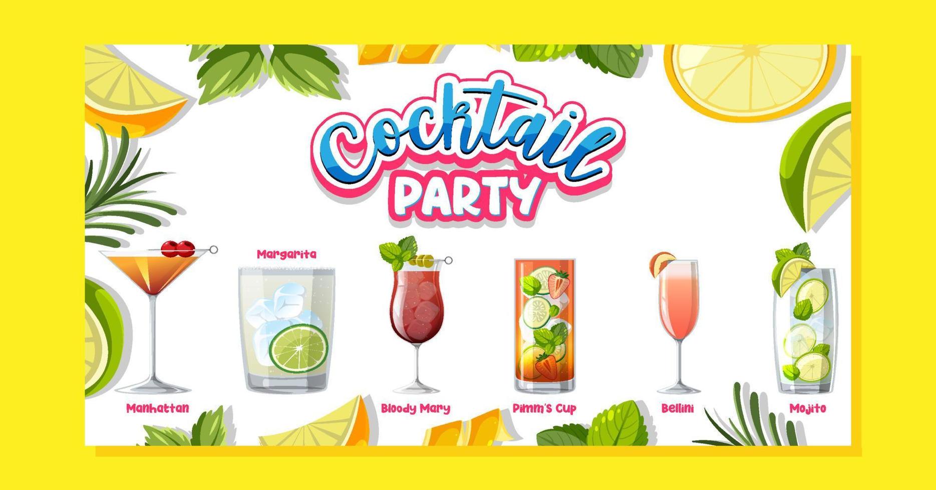 banner del menu del cocktail party vettore