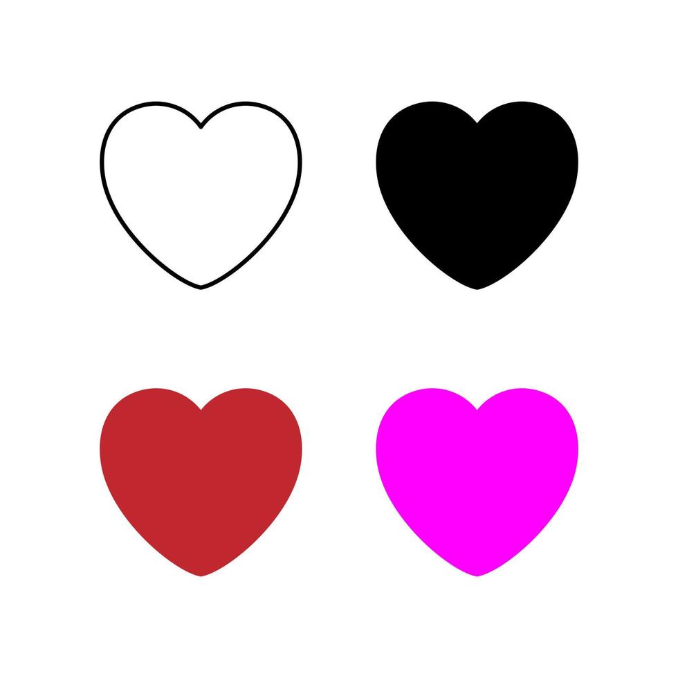 raccolta dell'icona del cuore, simbolo del design moderno di stile piano dell'icona di amore isolato su priorità bassa bianca. illustrazione vettoriale. vettore