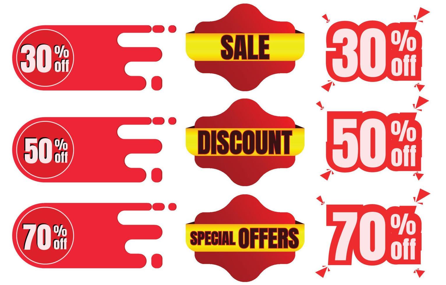 set di banner di vendita di raccolta, etichette di sconto rosse e tag di offerte speciali di siti Web moderni su sfondo bianco, vettore di illustrazione di promozione delle vendite online.