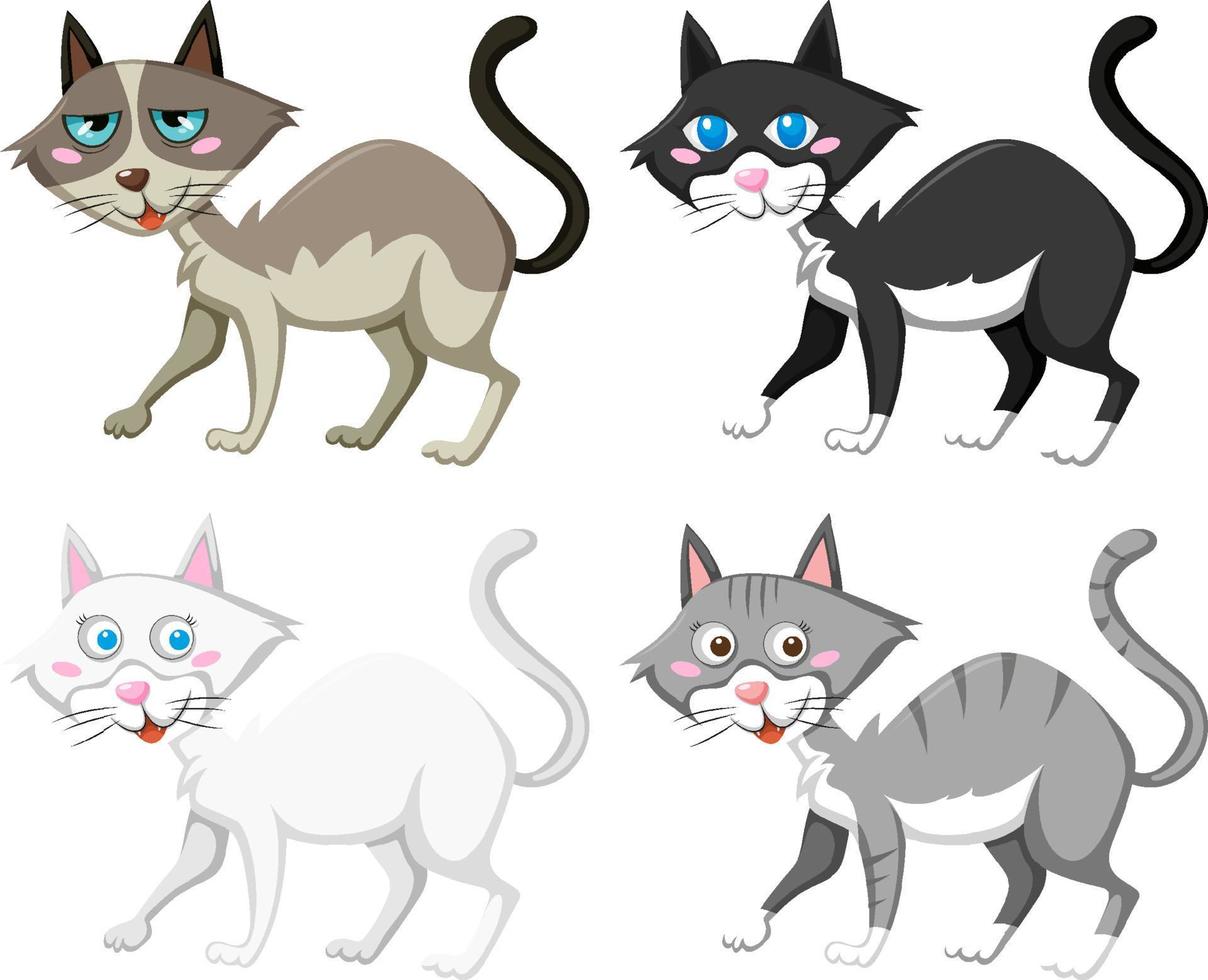 quattro diversi gatti dei cartoni animati vettore