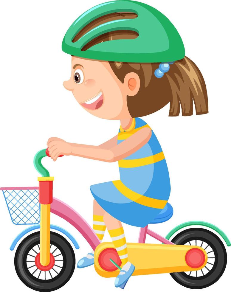 bambina in bicicletta in stile cartone animato vettore