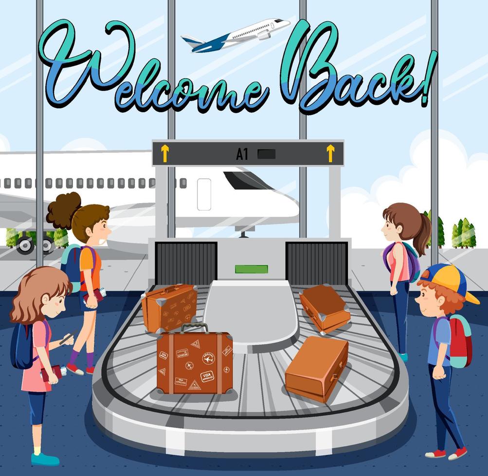 personaggi dei cartoni animati di persone in aeroporto vettore