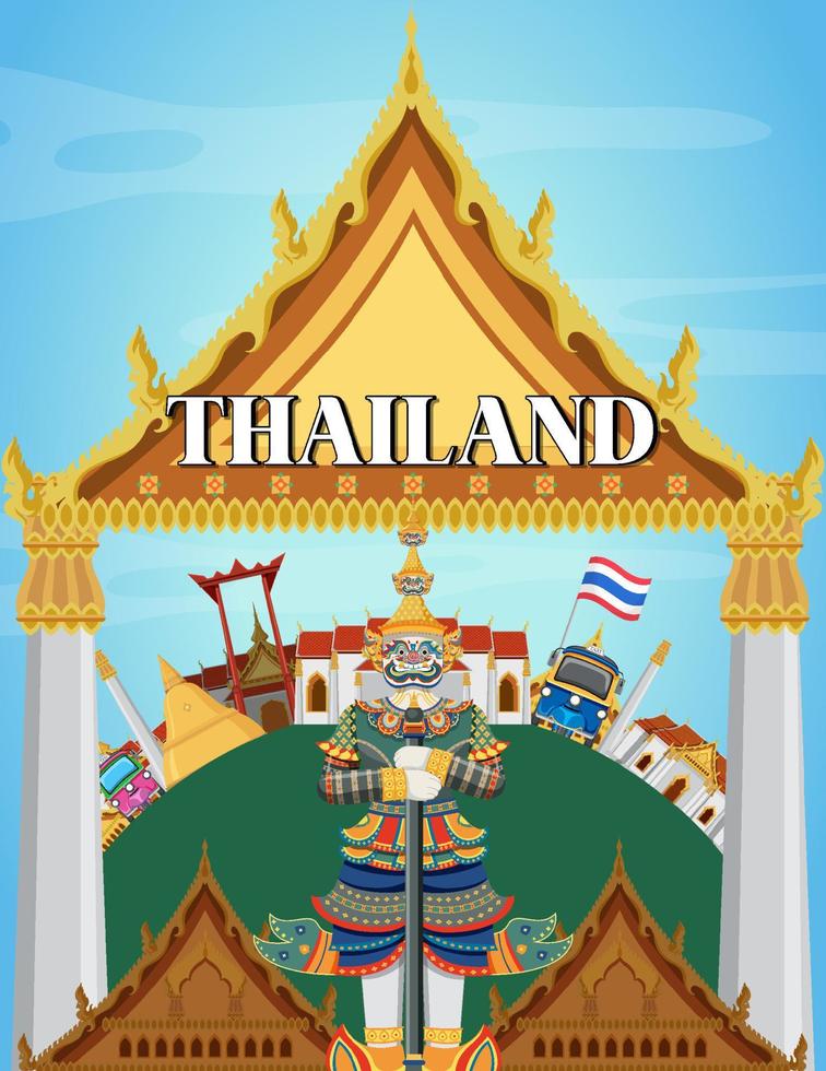 poster del punto di riferimento della tailandia bangkok con gigante e tempio vettore