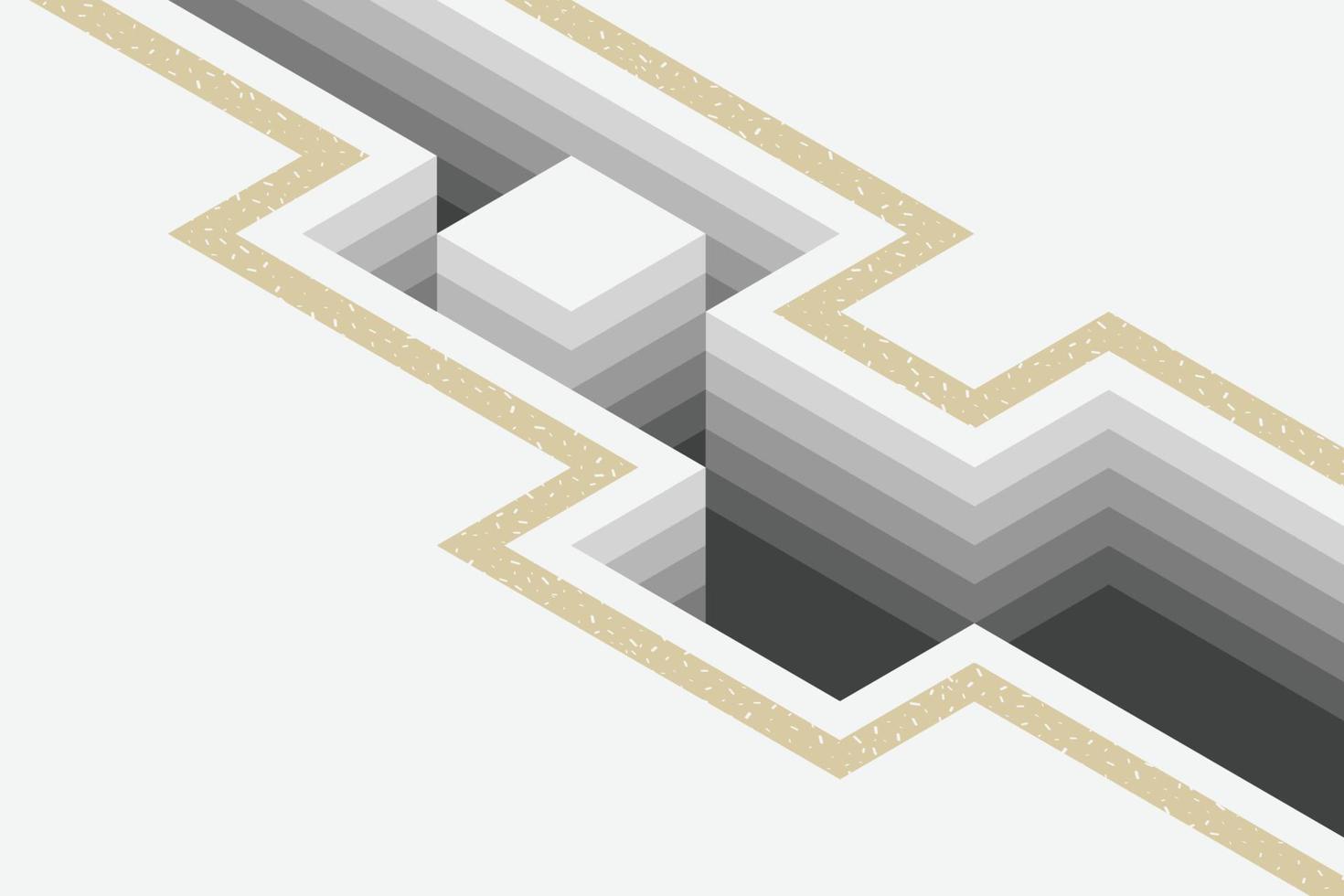 sfondo bianco labirinto isometrico. illustrazione del labirinto del volume a strati con sovrapposizione di texture di linee arrotondate organiche casuali nello stile di memphis vettore