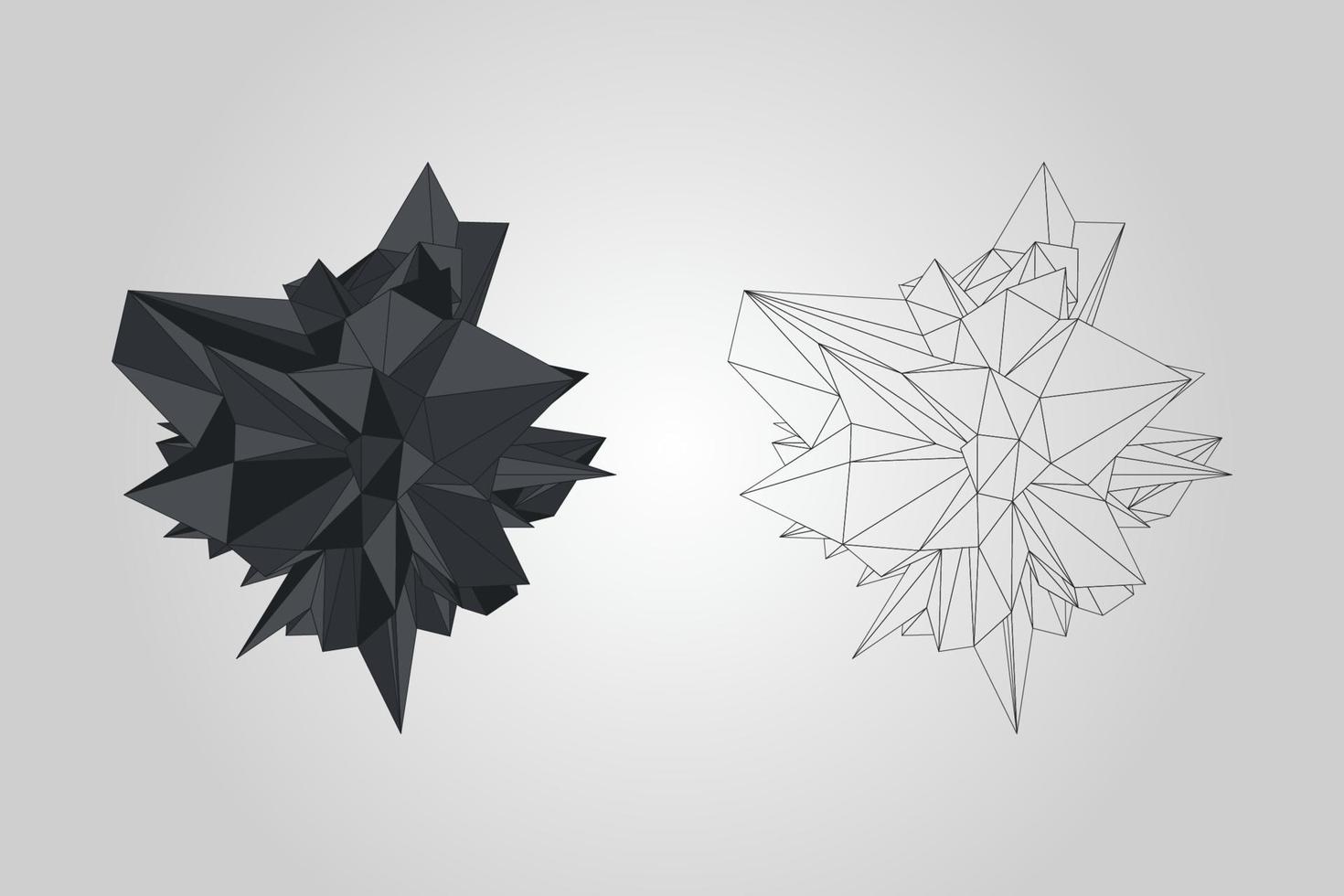 oggetto decorativo poligonale wireframe nero in stile geometrico vettore