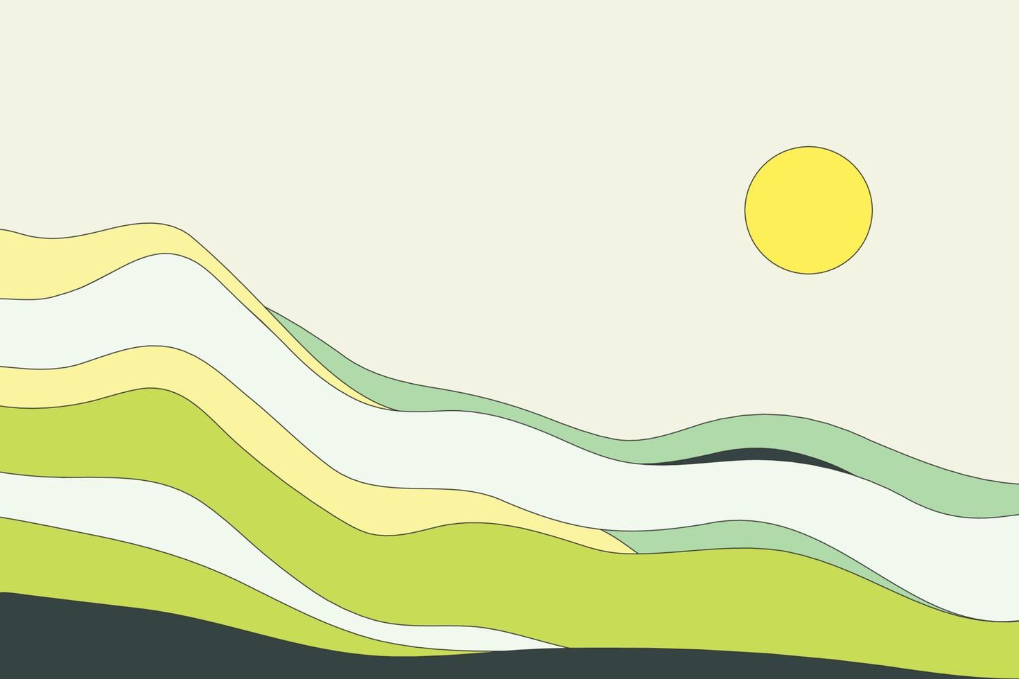 paesaggi accattivanti dall'elevazione sullo sfondo del paesaggio piatto astratto in stile astratto. illustrazione di colline e montagne ondulate lisce a strati in stile giapponese vettore