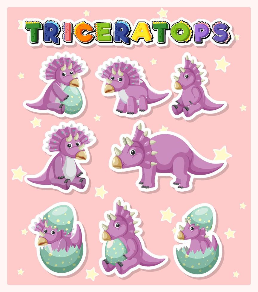 set di simpatici personaggi dei cartoni animati di dinosauro triceratopo vettore