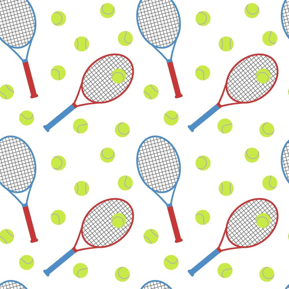 modello senza cuciture di tennis. racchette da tennis e palline su sfondo bianco. modello di attrezzatura sportiva. illustrazione vettoriale piatta