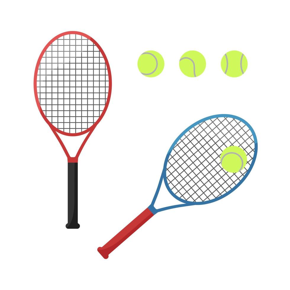 racchetta da tennis e palline isolate. attrezzature da tennis su sfondo bianco. insieme vettoriale di elementi sportivi. illustrazione piatta