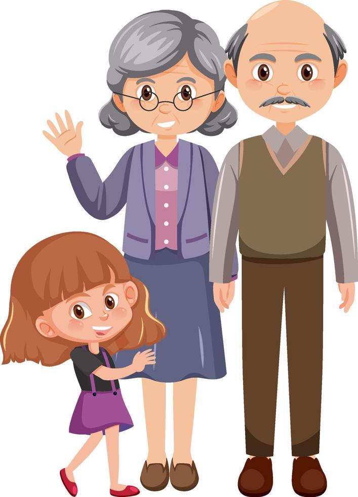 coppia di anziani con il loro personaggio dei cartoni animati della nipote vettore