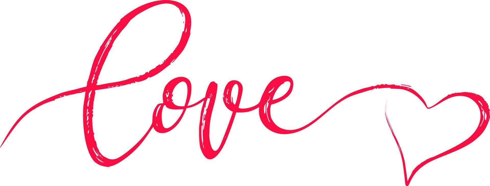 parola scritta calligraficamente amore con il cuore per il giorno di San Valentino vettore
