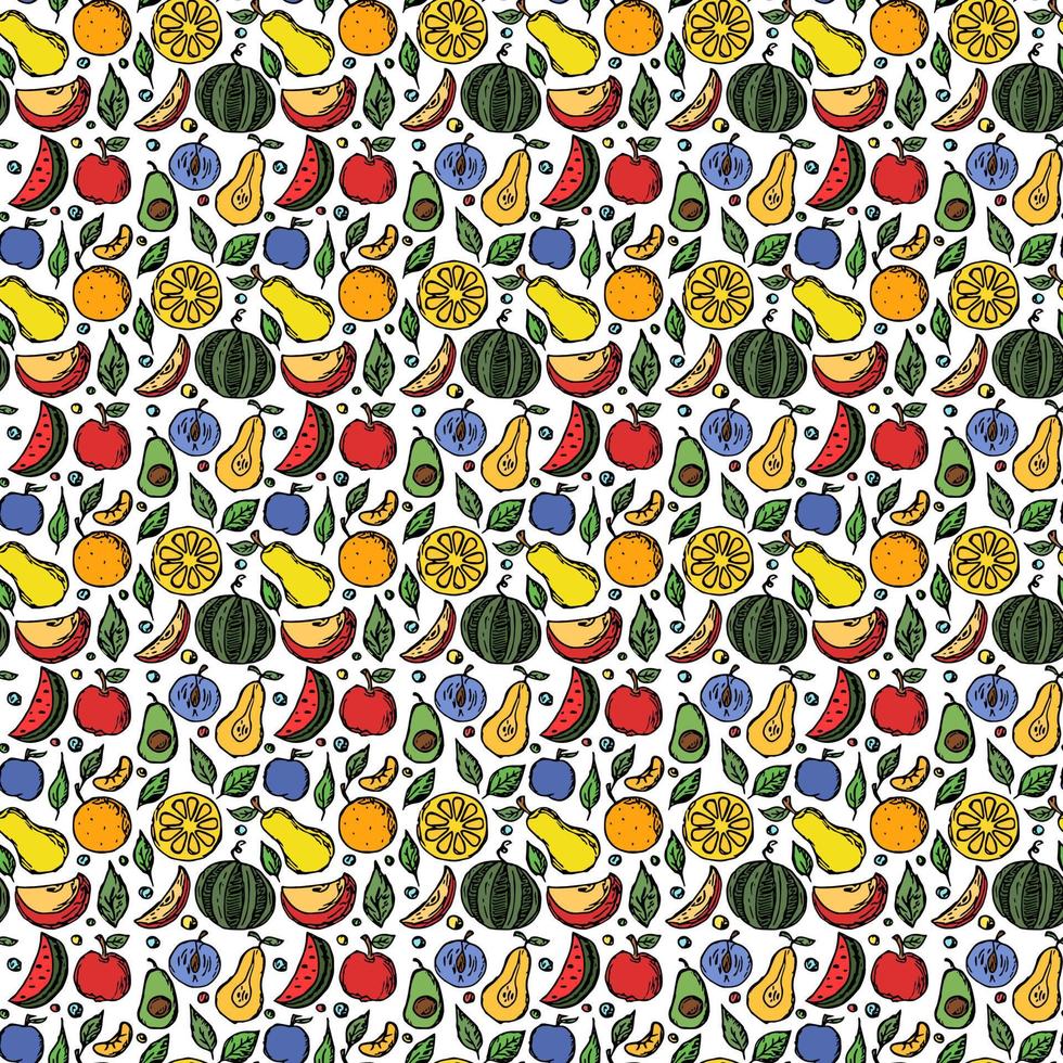 modello di frutta senza cuciture colorato doodle sfondo con icone di frutta sfondo di frutta vettore