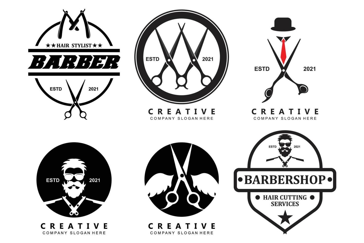 simbolo dello sfondo dell'icona del logo delle forbici dello strumento del barbiere vettore