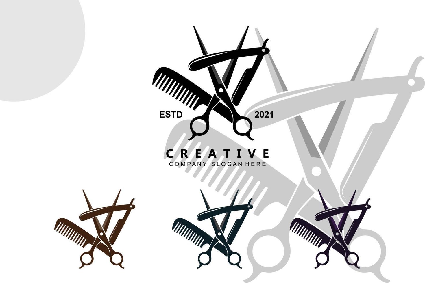 simbolo dello sfondo dell'icona del logo delle forbici dello strumento del barbiere vettore