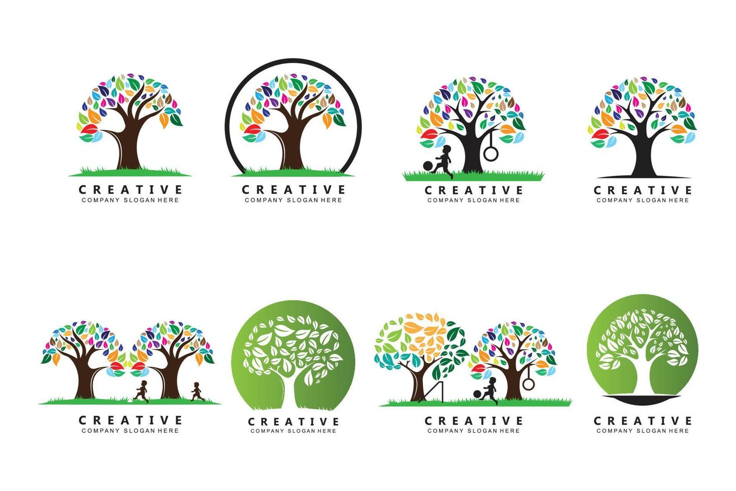 disegno del logo dell'albero, illustrazione della pianta di apprendimento dei bambini vettore