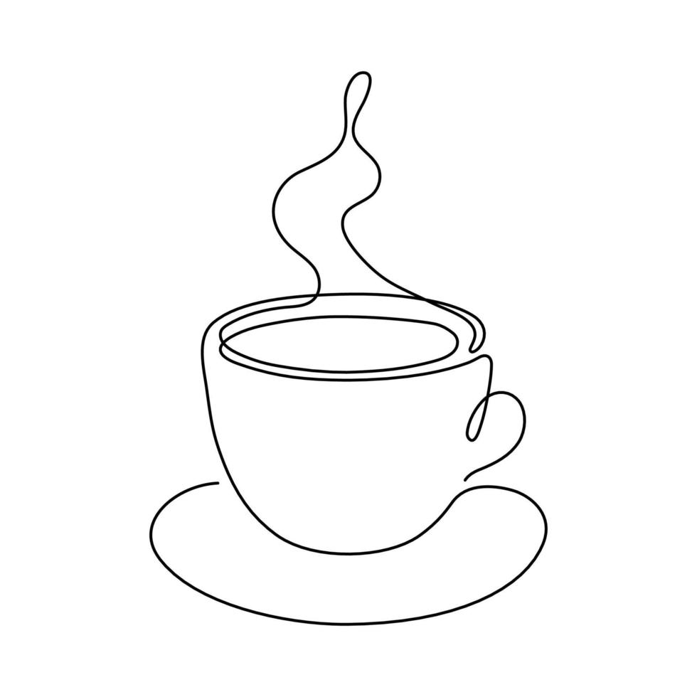 tazza di caffè o tè, un unico disegno a linea continua. semplice contorno astratto bella tazza con bevanda a vapore. illustrazione vettoriale