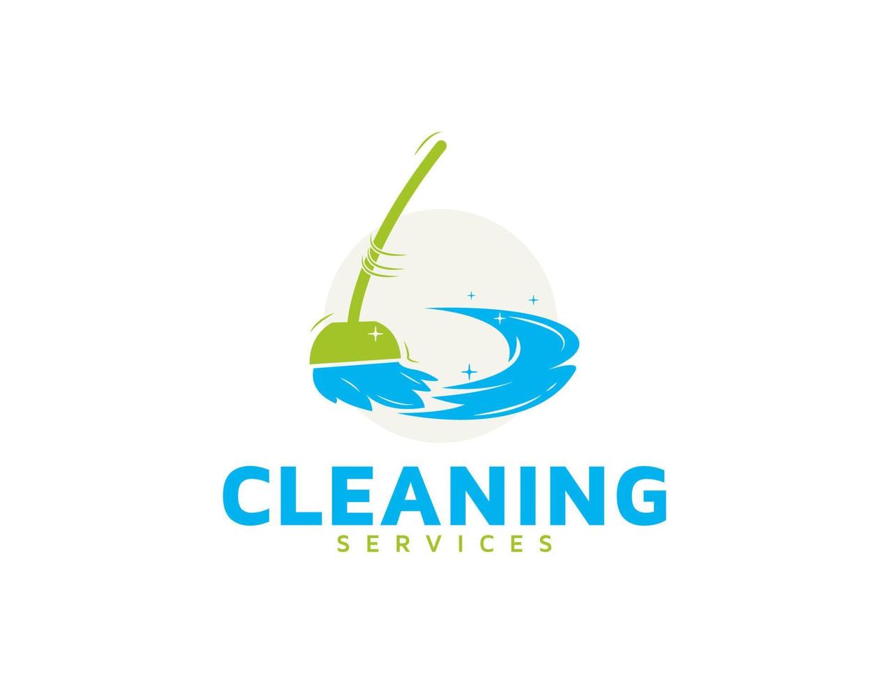 logo dei servizi di pulizia con illustrazione del mocio vettore