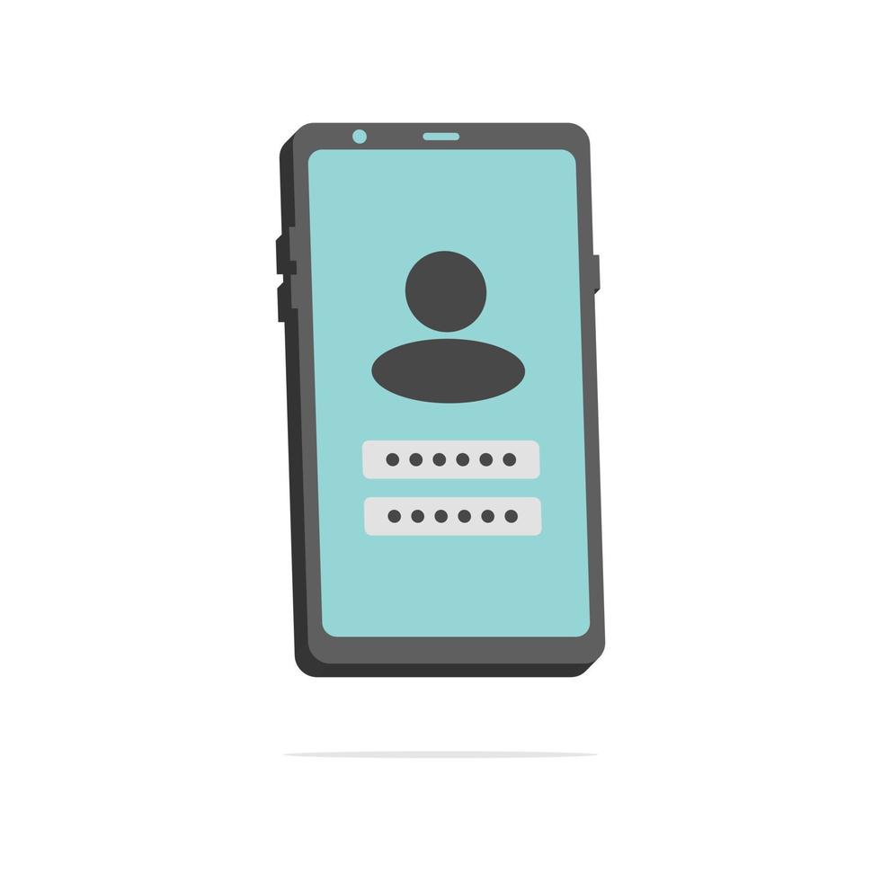 Smartphone 3d con pagina di accesso utente in stile cartone animato minimale vettore