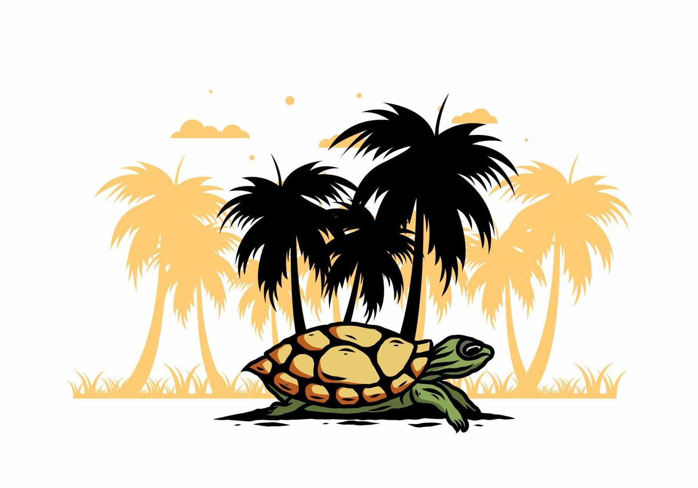 tartaruga marina sotto l'illustrazione dell'albero di cocco vettore