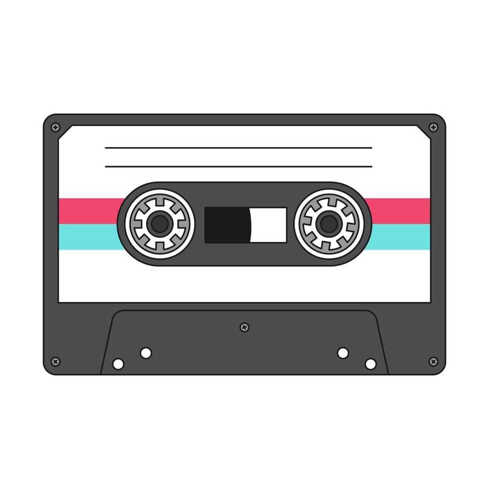 mixtape vintage retrò. cassetta audio in stile retrò. mix tape è un simbolo musicale degli anni '80 e '90. apparecchiature audio per dischi musicali analogici. un'illustrazione con un contorno isolato su bianco. vettore