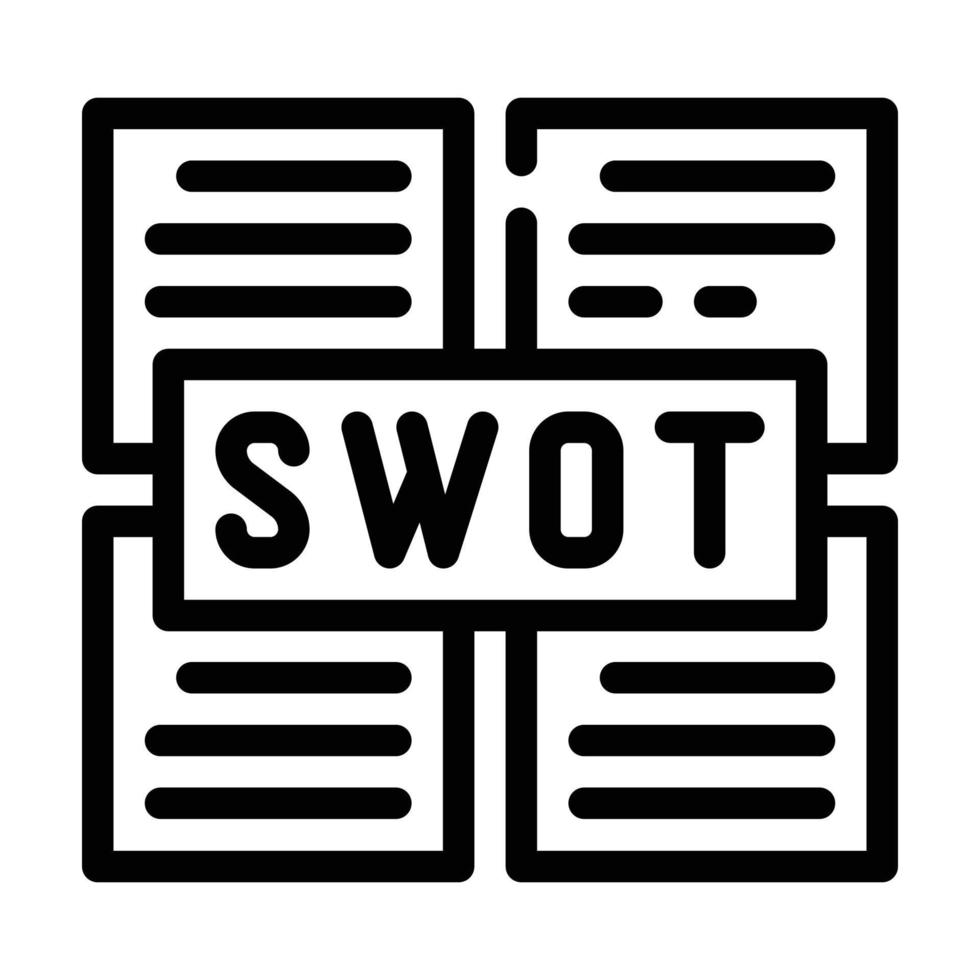 illustrazione nera del vettore dell'icona della linea di analisi swot