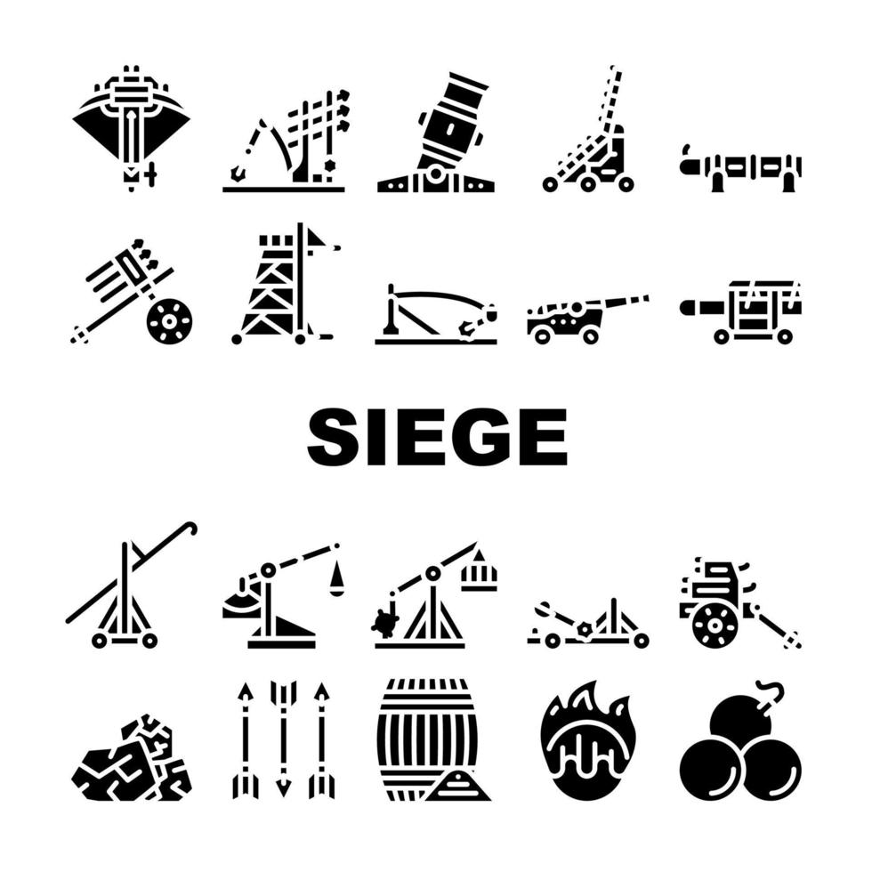 set di icone della raccolta della catapulta del motore d'assedio vettore