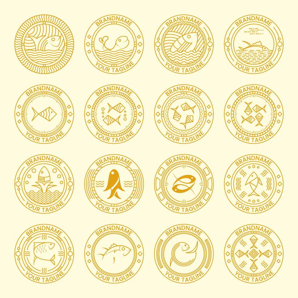 raccolta di pesce nel concetto di logo del cerchio. stile creativo, elegante, vintage e di linea. adatto per logo, icona, emblema, simbolo o segno vettore