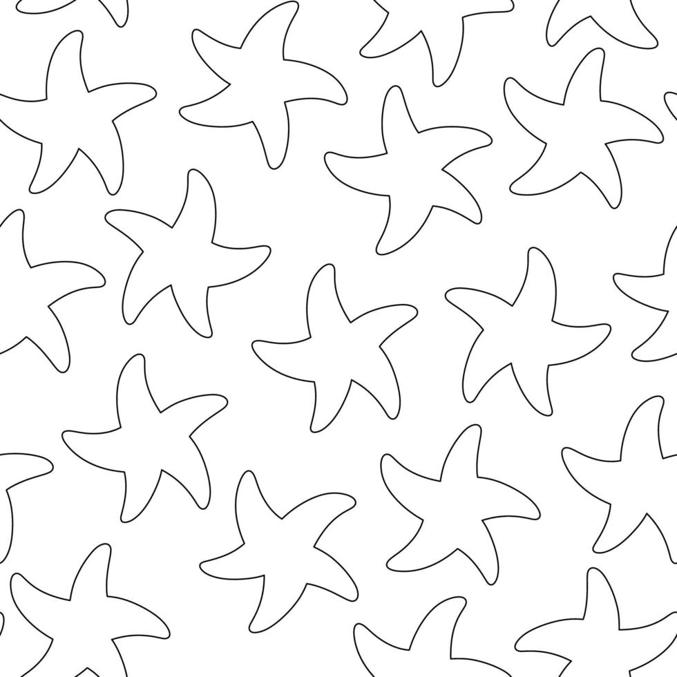 modello senza cuciture con stelle marine. contorno nero. illustrazione vettoriale sfondo bianco.