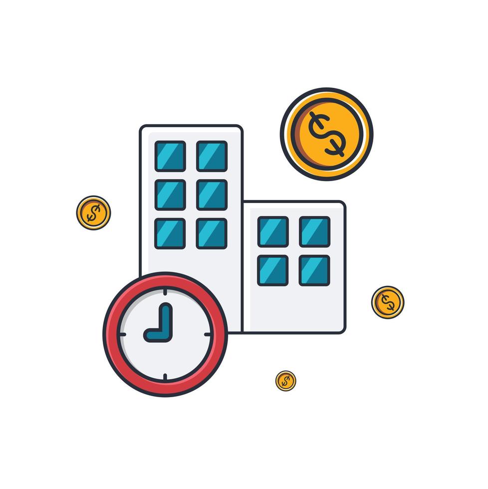 raccolta colorata icona sottile dell'orario di lavoro dell'ufficio, illustrazione vettoriale del concetto di affari e finanza.