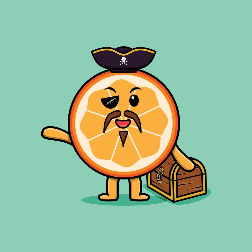 simpatico cartone animato mascotte personaggio pirata arancione vettore