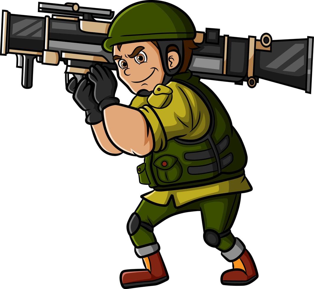 l'uomo dell'esercito è pronto per sparare con il bazooka vettore