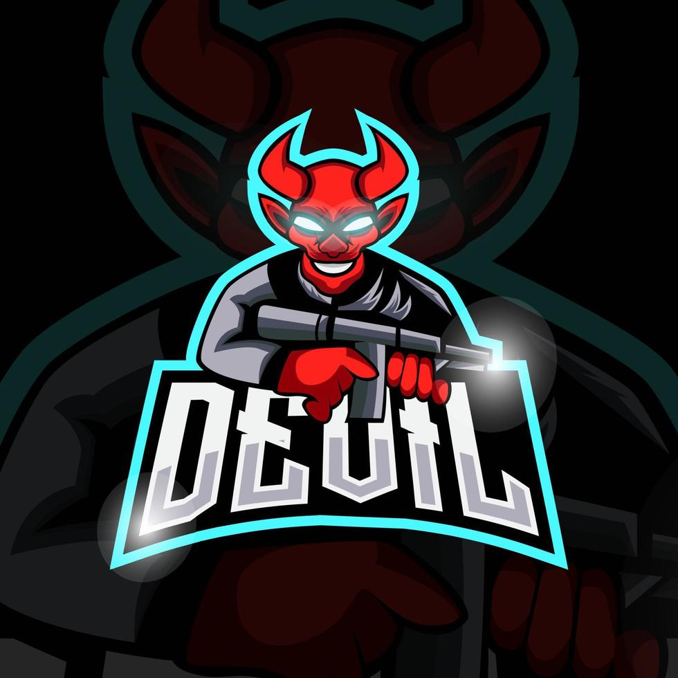 design del logo della mascotte esport del diavolo vettore